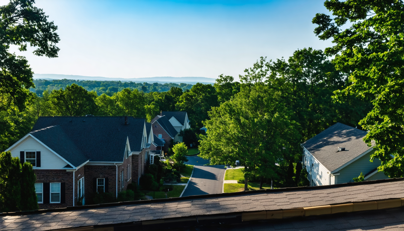 Rooftop perspective overlooking a suburban neighborhood on a clear Alabama day